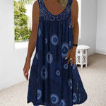 Women Summer O-Neck Sleeveless Print Dress