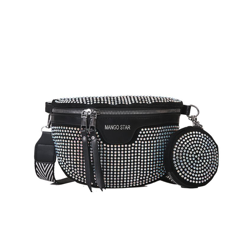 Fashion Rhinestone PU Leather Waist Bag