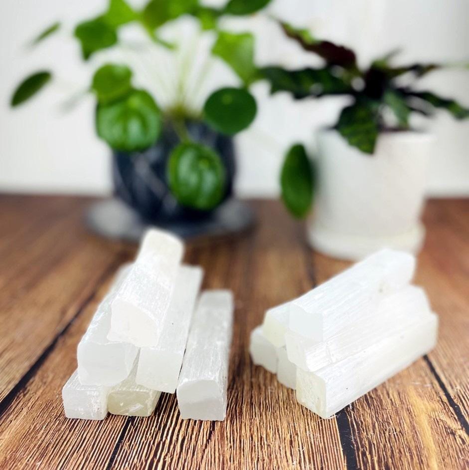 Selenite Bars - Raw Gypsum Rod - Selenite Rough Stick Cut Square - 10cm - 4" (RK5-57)