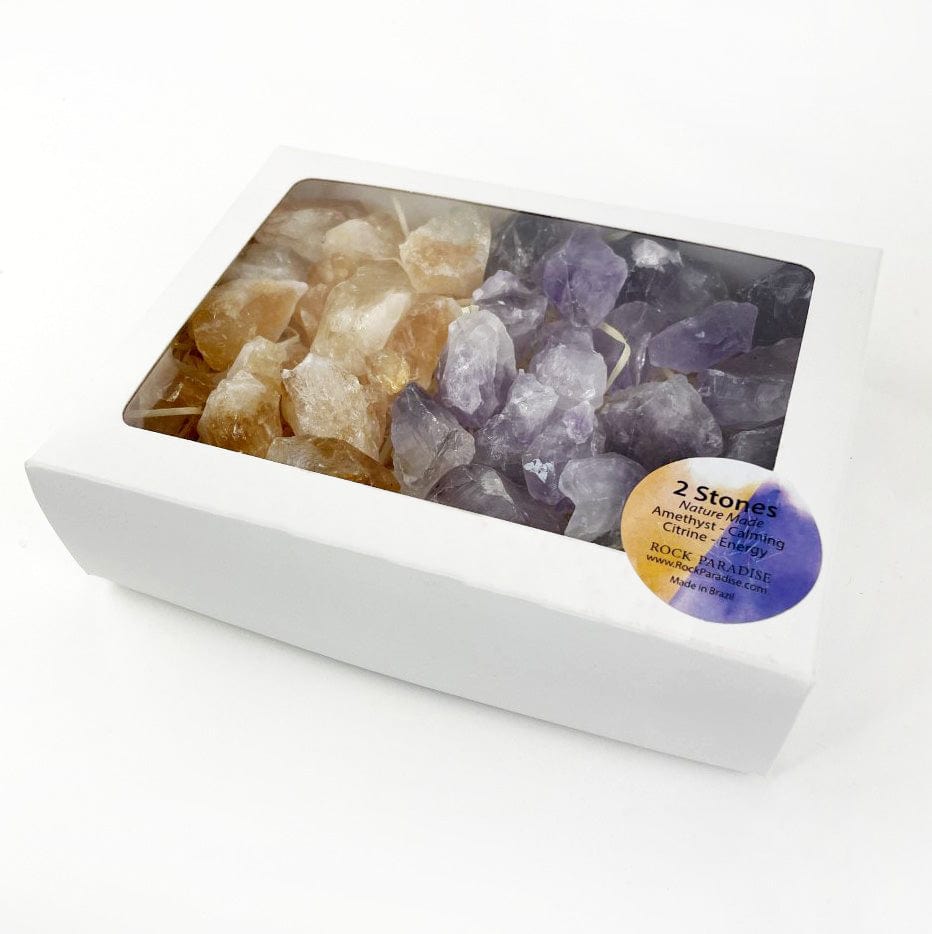 Amethyst and Citrine (Golden Amethyst) Crystal Pieces Window Box