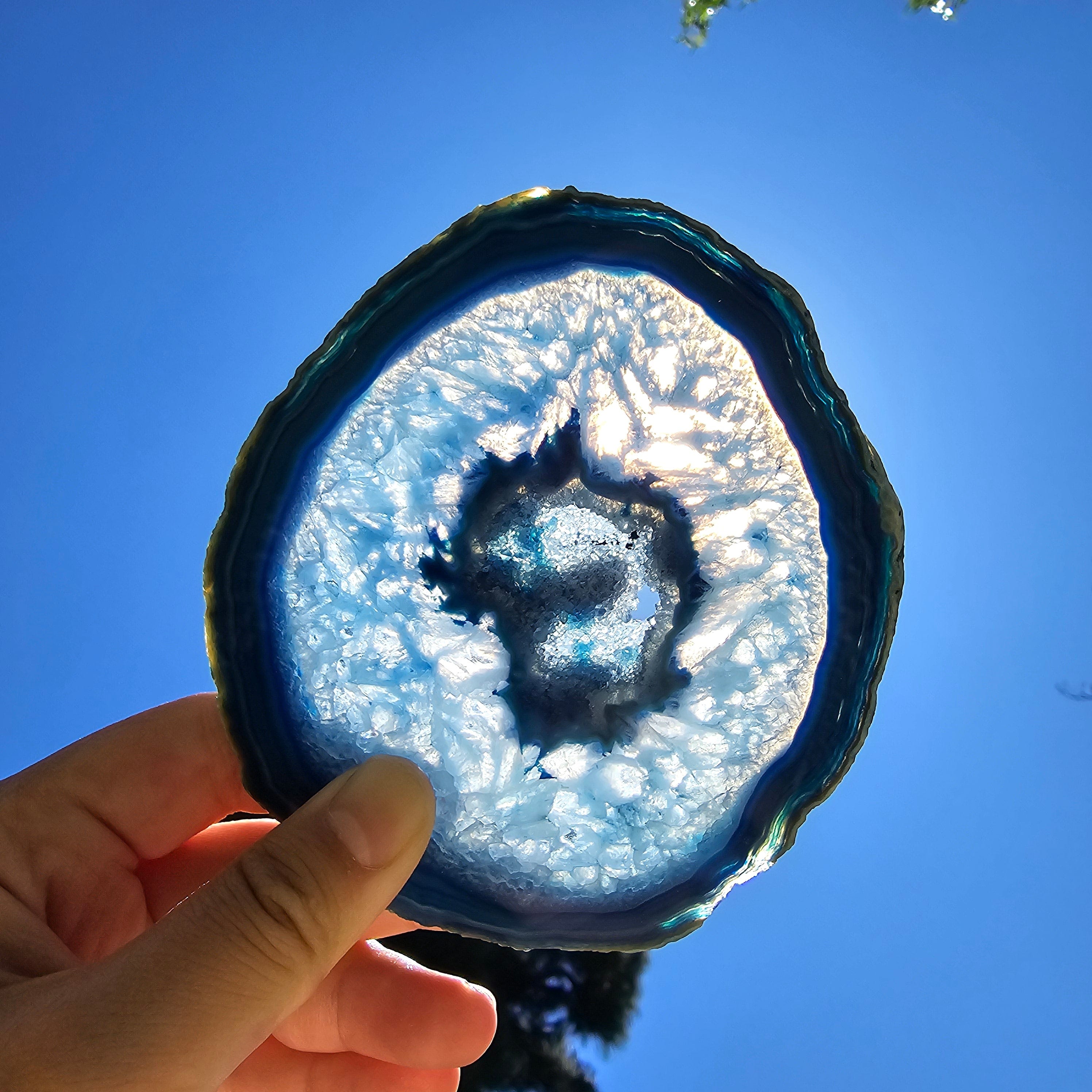 Agate Slice Set - Set of Six Blue Agate Crystal Coasters Matching A Grade Sliced Geodes