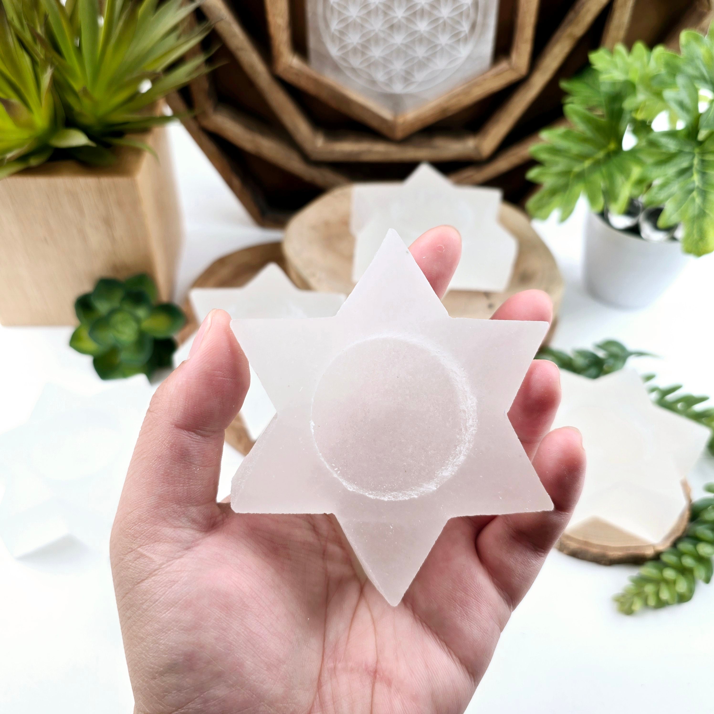 Selenite Six-Pointed Star Candle Holder Small size