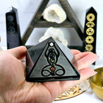 Black Obsidian Pyramid with Seven Chakra Crystal Accents