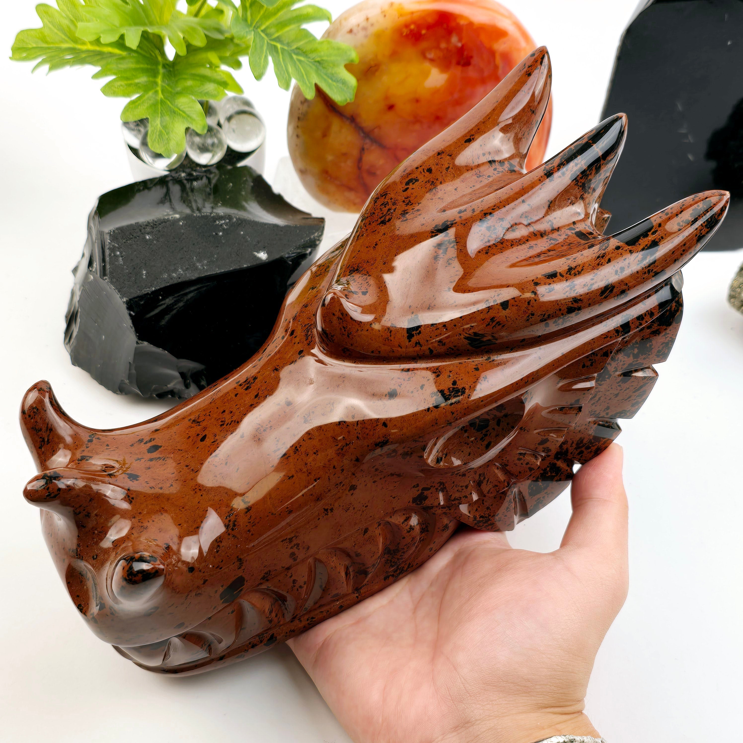 Mahogany Obsidian Crystal Dragon Head Carving