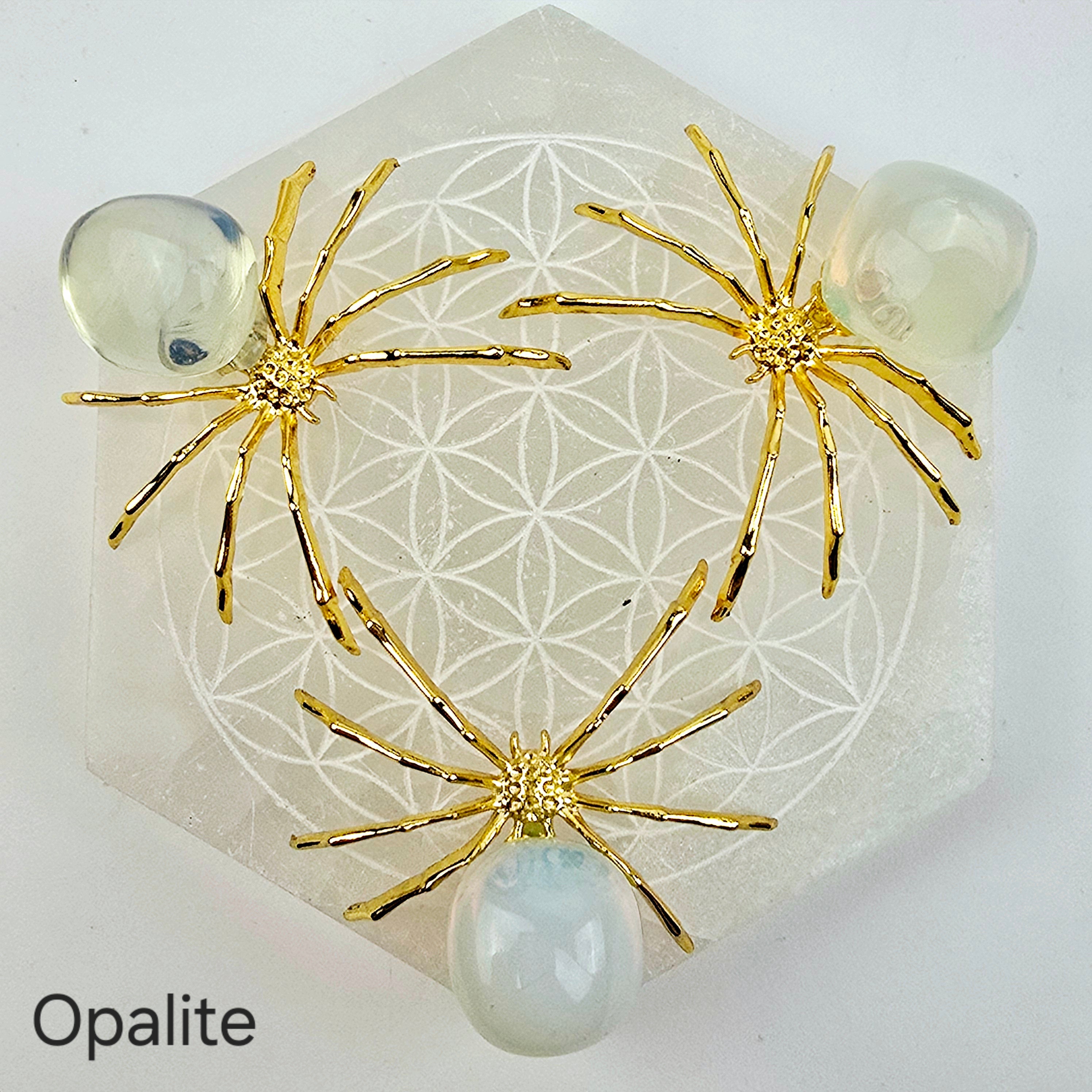 Crystal Spider - Gold-Toned Metal Spider with Tumbled Stone Body - Halloween Witchy Decor