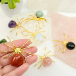 Crystal Spider - Gold-Toned Metal Spider with Tumbled Stone Body - Halloween Witchy Decor