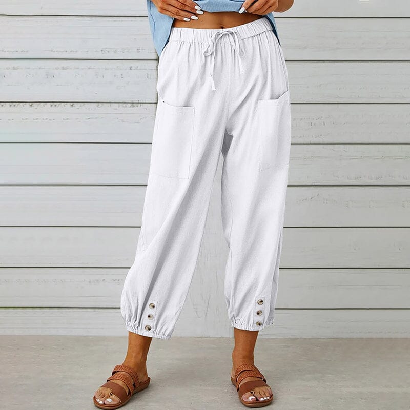 High Waist Button Cropped Pants