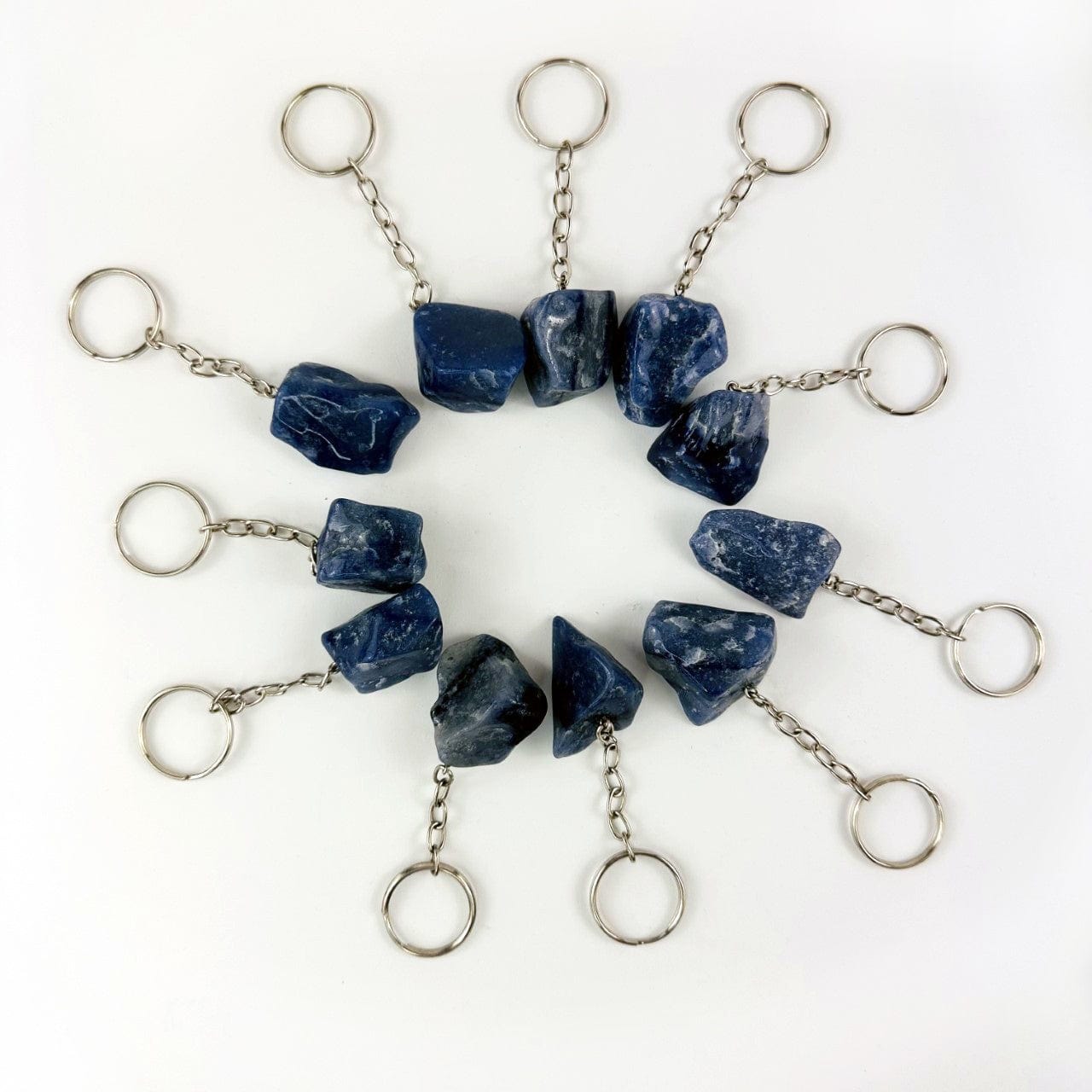 Blue Quartz Polished Freeform Silver Toned Key Chain - Tumbled Blue Stone