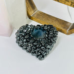 Hematite Tumbled Crystal Heart Shaped Candle Holder OOAK