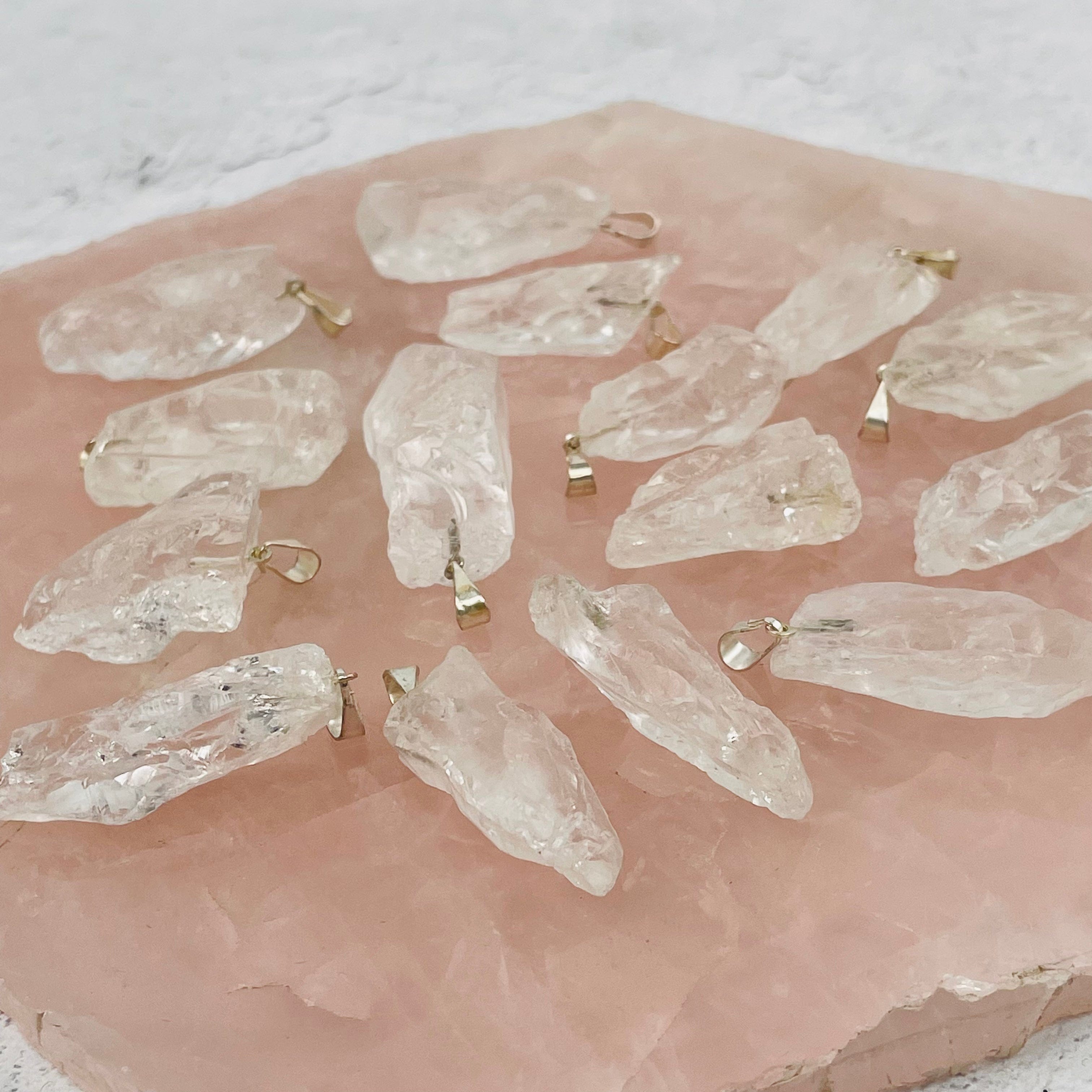 Crystal Quartz - Rough Stone Pendants with Silver Plated Bail