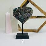 Amethyst Crystal Druzy Heart on Stand Titanium Coated Stone YOU CHOOSE