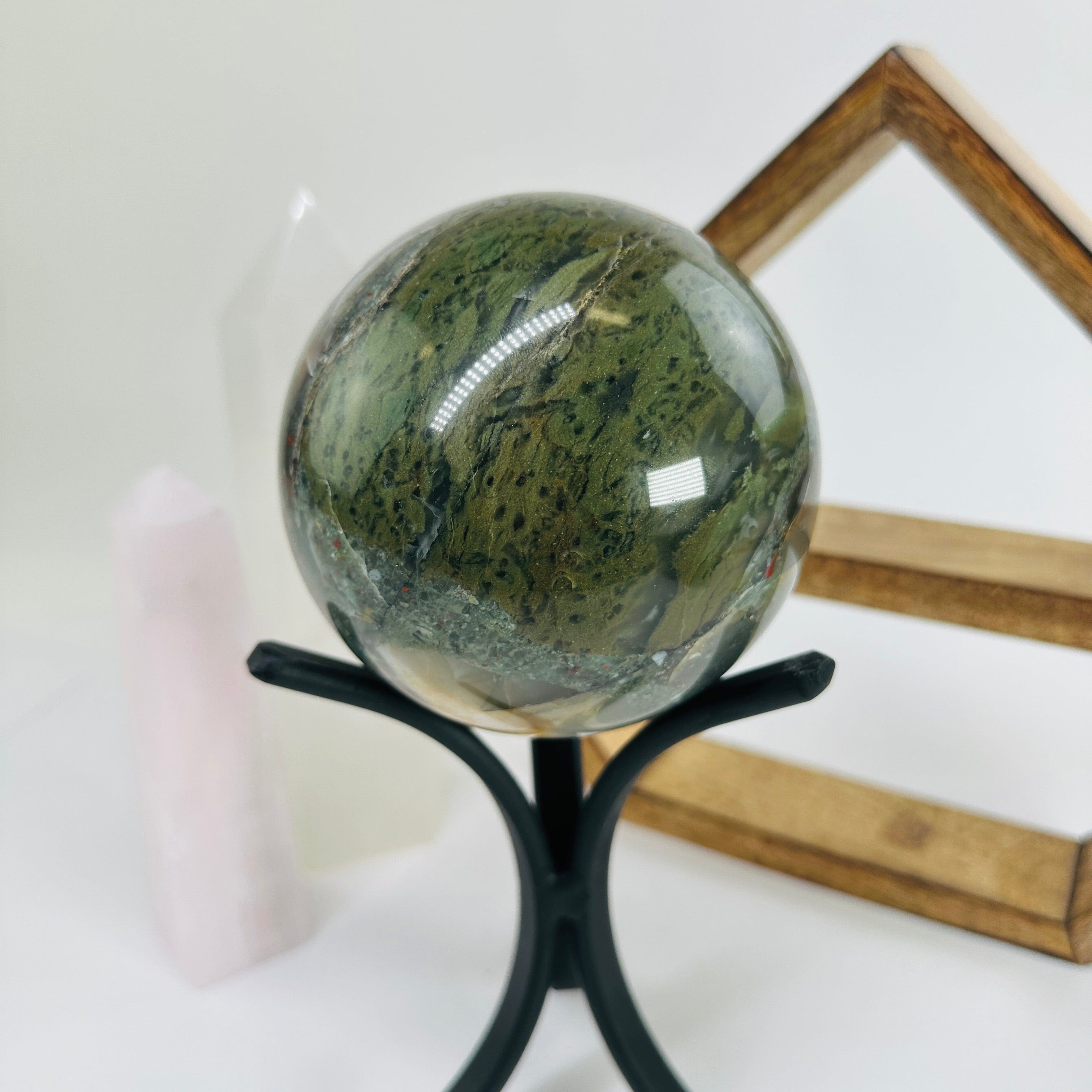 African Bloodstone Polished Crystal Ball with Stand OOAK