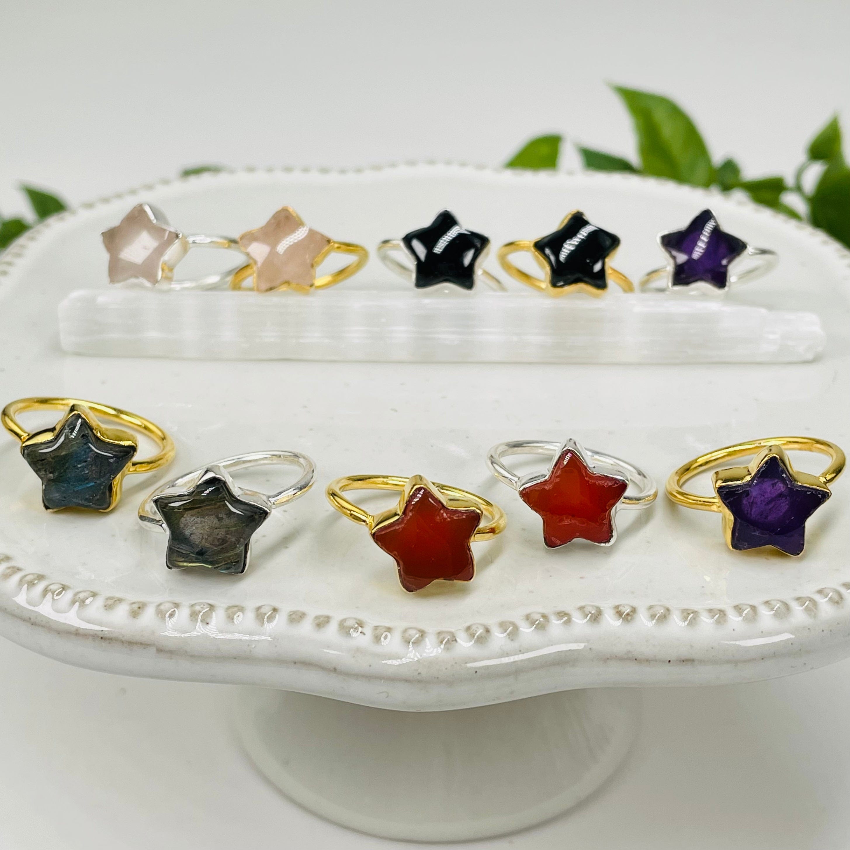 Gemstone Star Ring - Gold or Silver