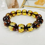 Round Faceted Amber Bead Bracelet - Baltic Amber -