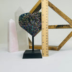 Amethyst Crystal Druzy Heart on Stand Titanium Coated Stone YOU CHOOSE