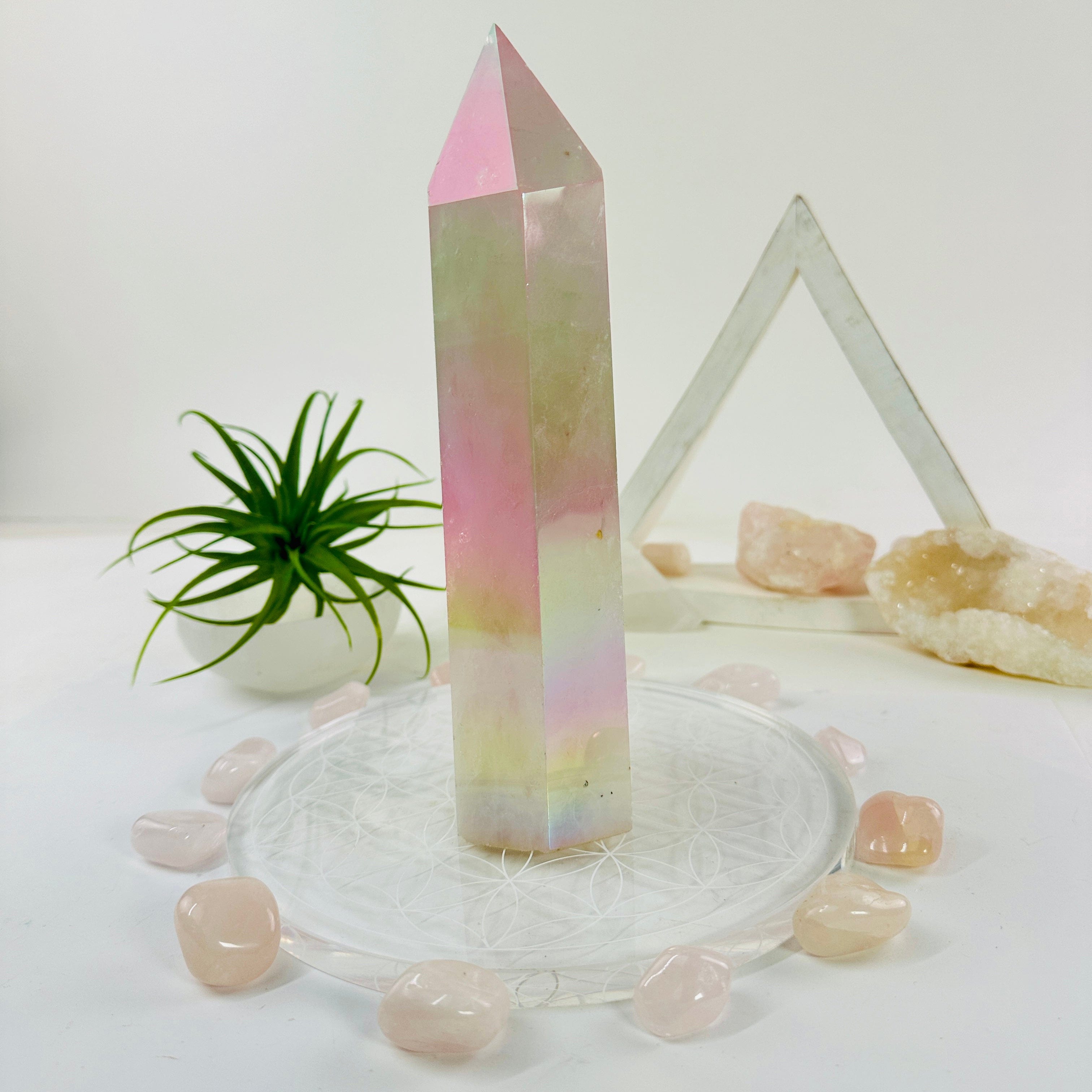 Angel Aura Rose Quartz Obelisk Crystal