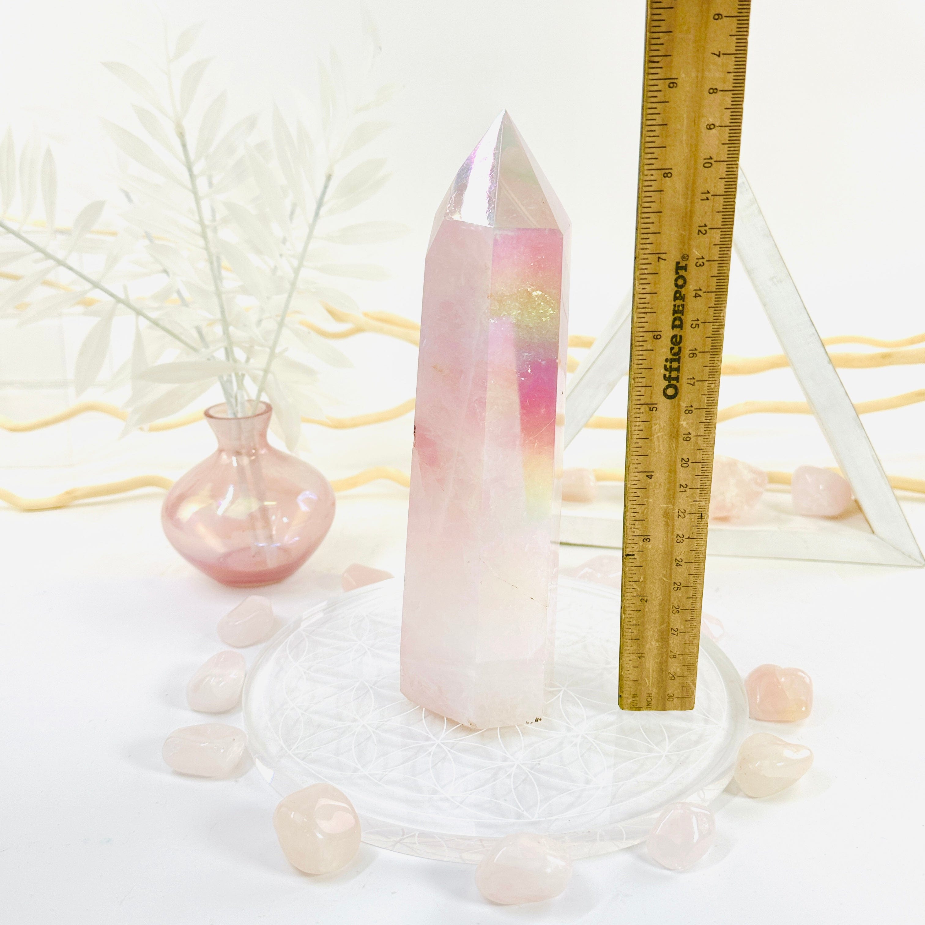 Angel Aura Rose Quartz Crystal Tower with Natural Inclusions