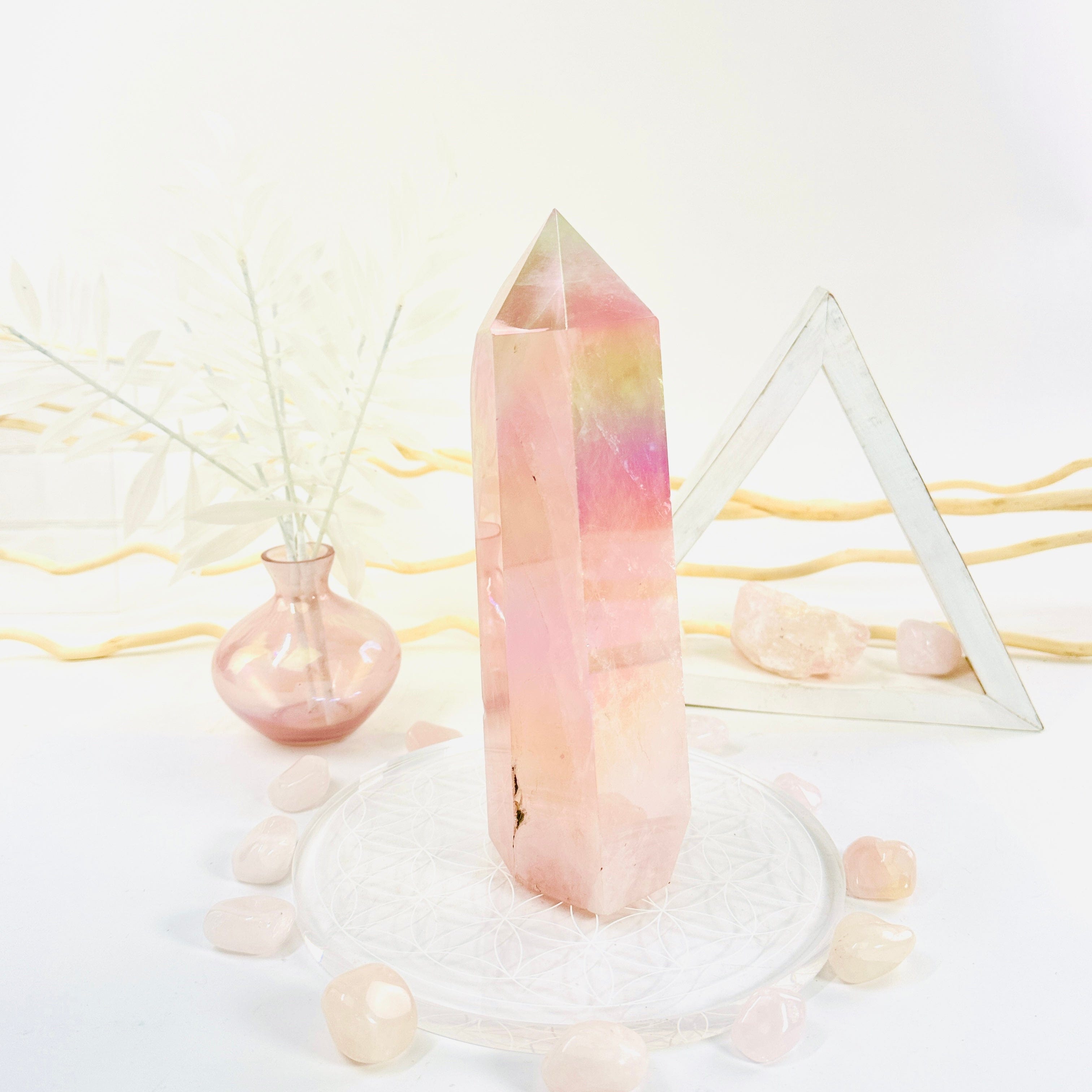 Angel Aura Rose Quartz Crystal with Natural Inclusions