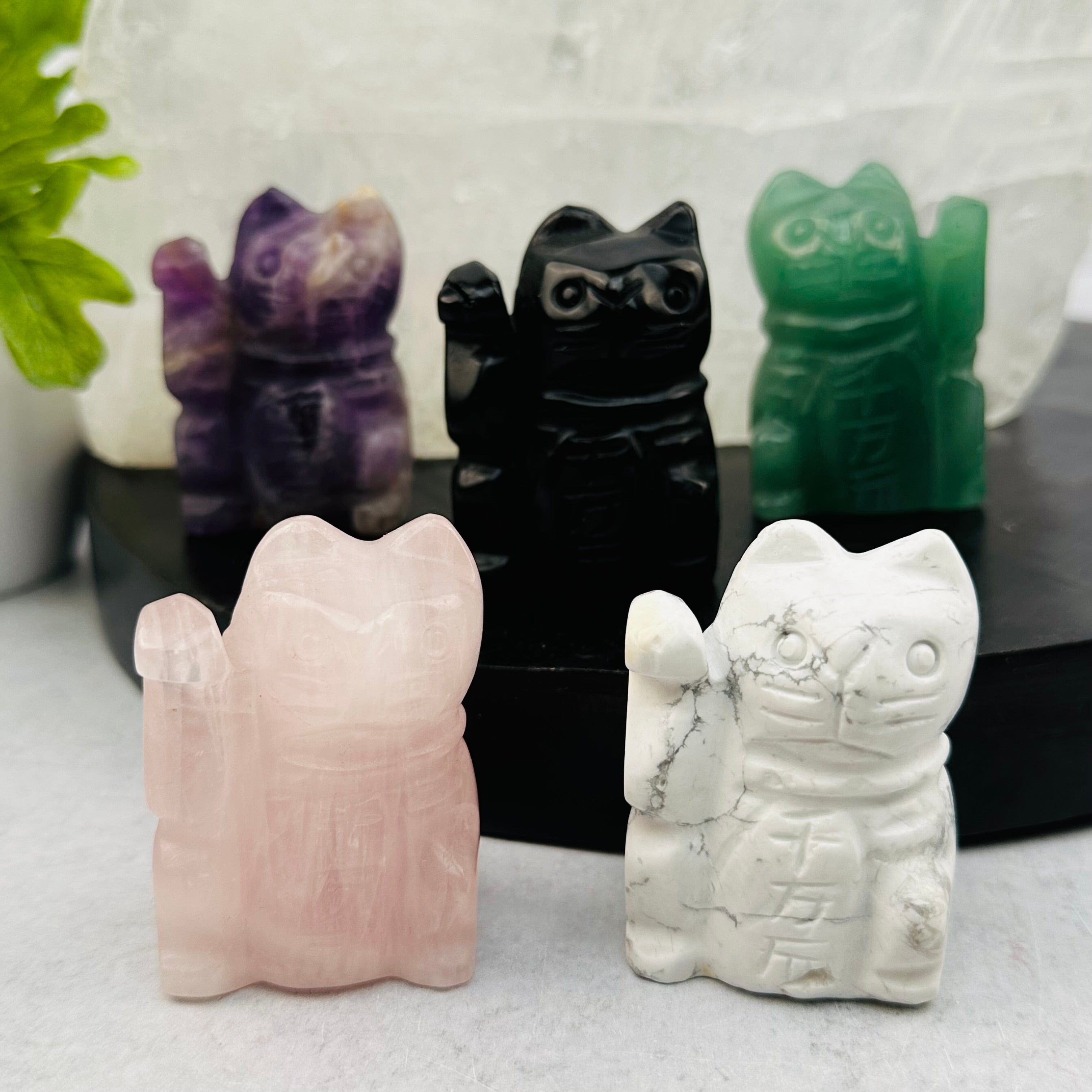 Lucky Crystal Cats - Carved Stone - You Select the Gemstone -