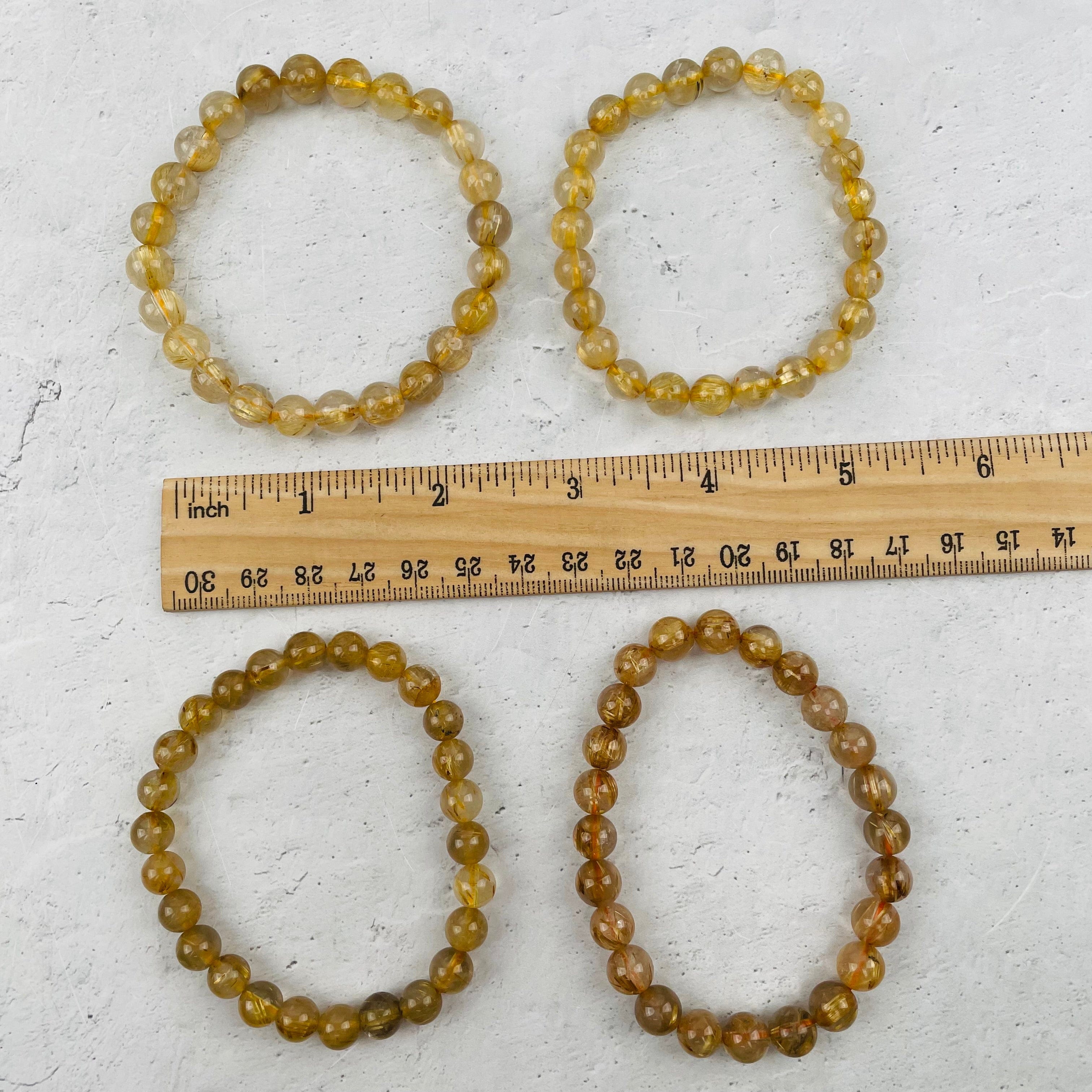 Gold Rutilated Round Bead Bracelets - High Quality