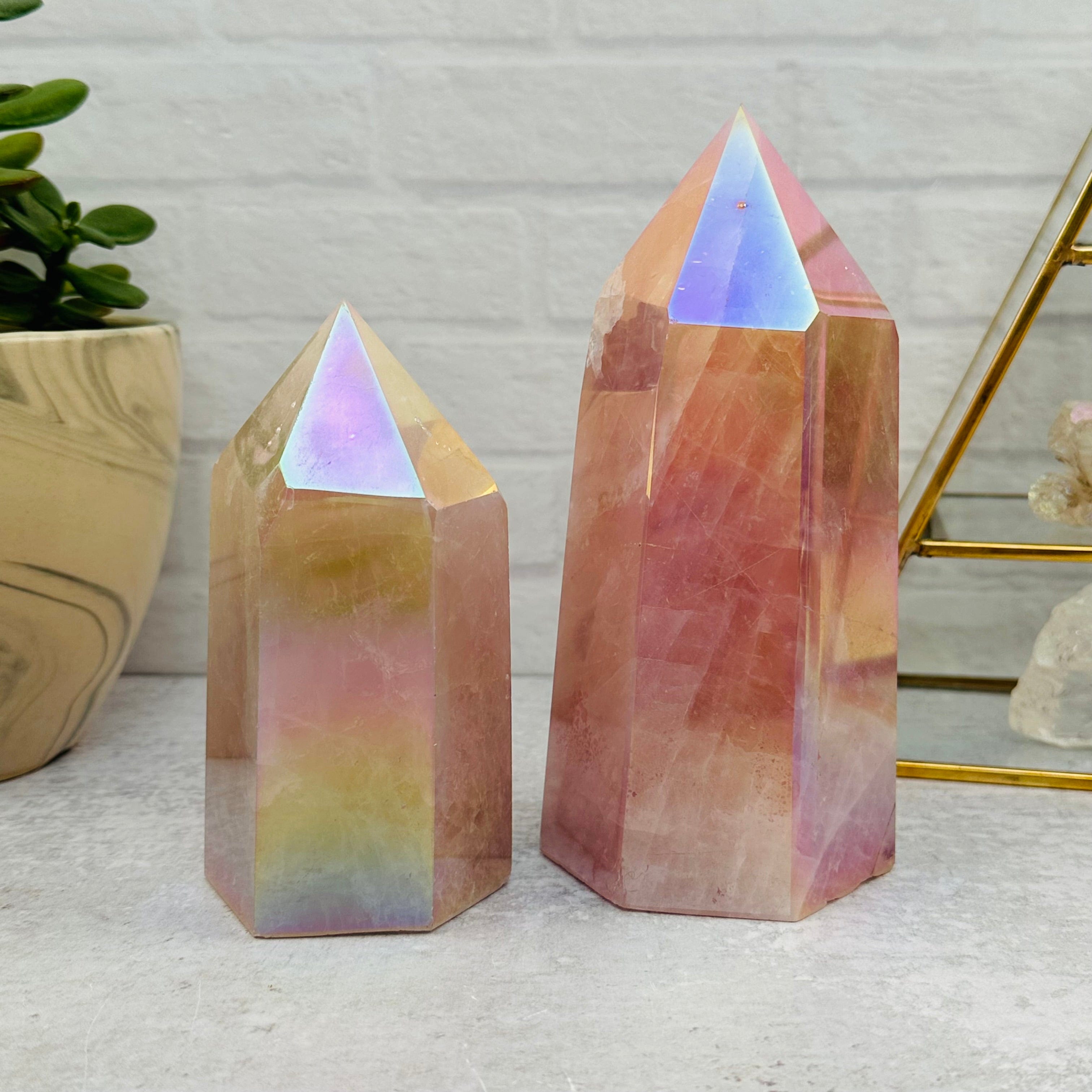 Angel Aura Rose Quartz Crystal Polished Tower - By Weight -