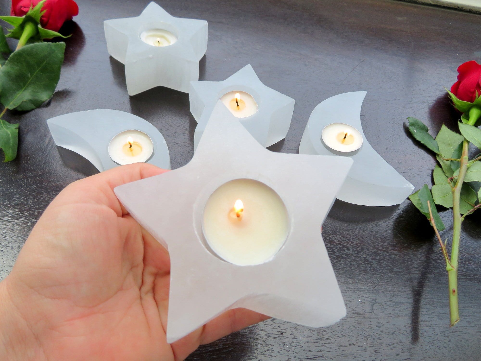 Selenite Star Shaped Candle Holders