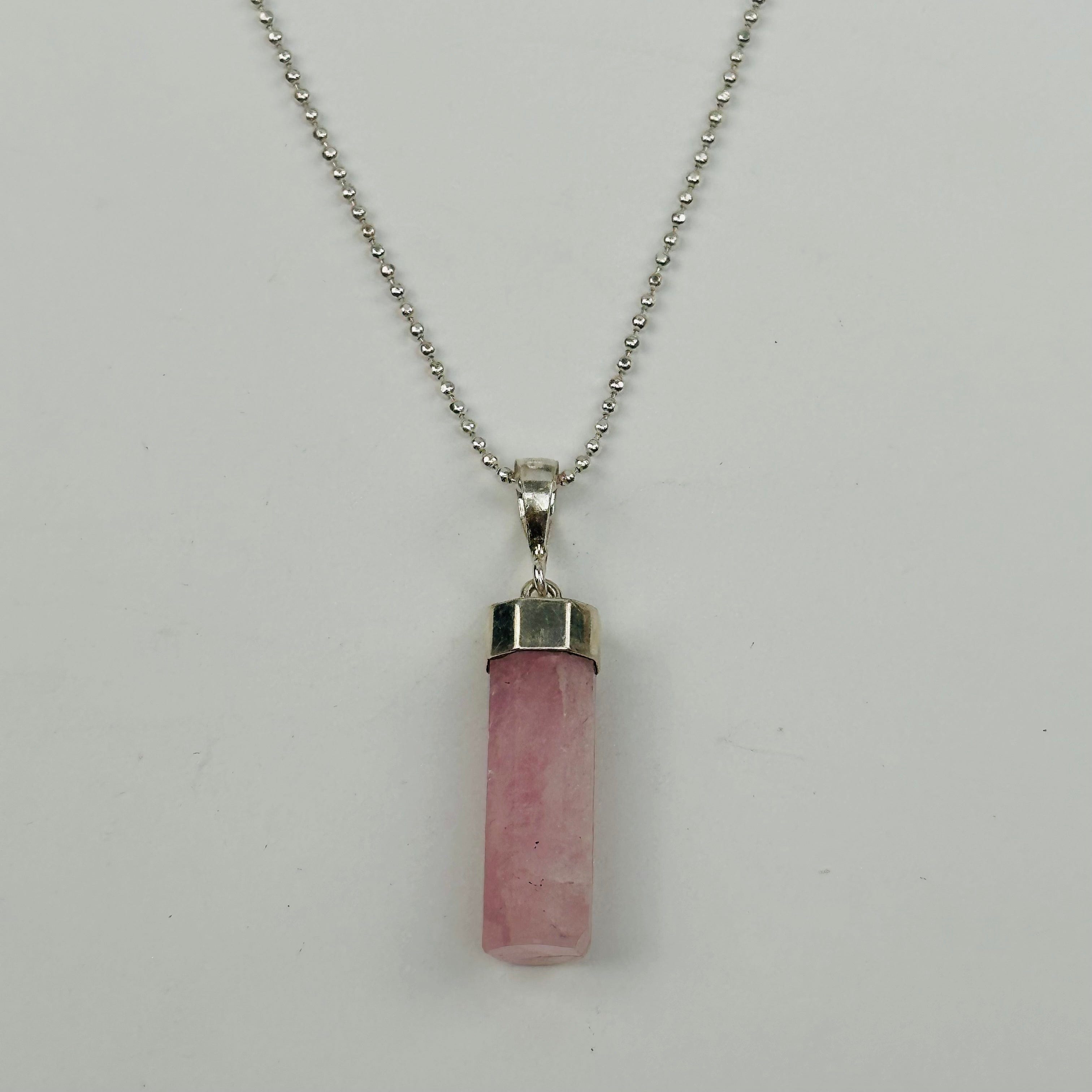 Morganite Crystal Pendant with Sterling Silver Cap and Bail