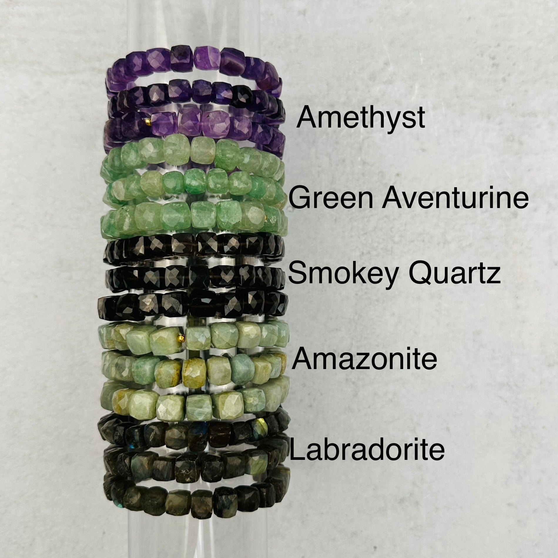 Gemstone Crystal Stretch Bracelets - 6mm-8mm - Faceted Cube High Quality