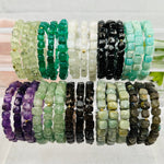 Gemstone Crystal Stretch Bracelets - 6mm-8mm - Faceted Cube High Quality