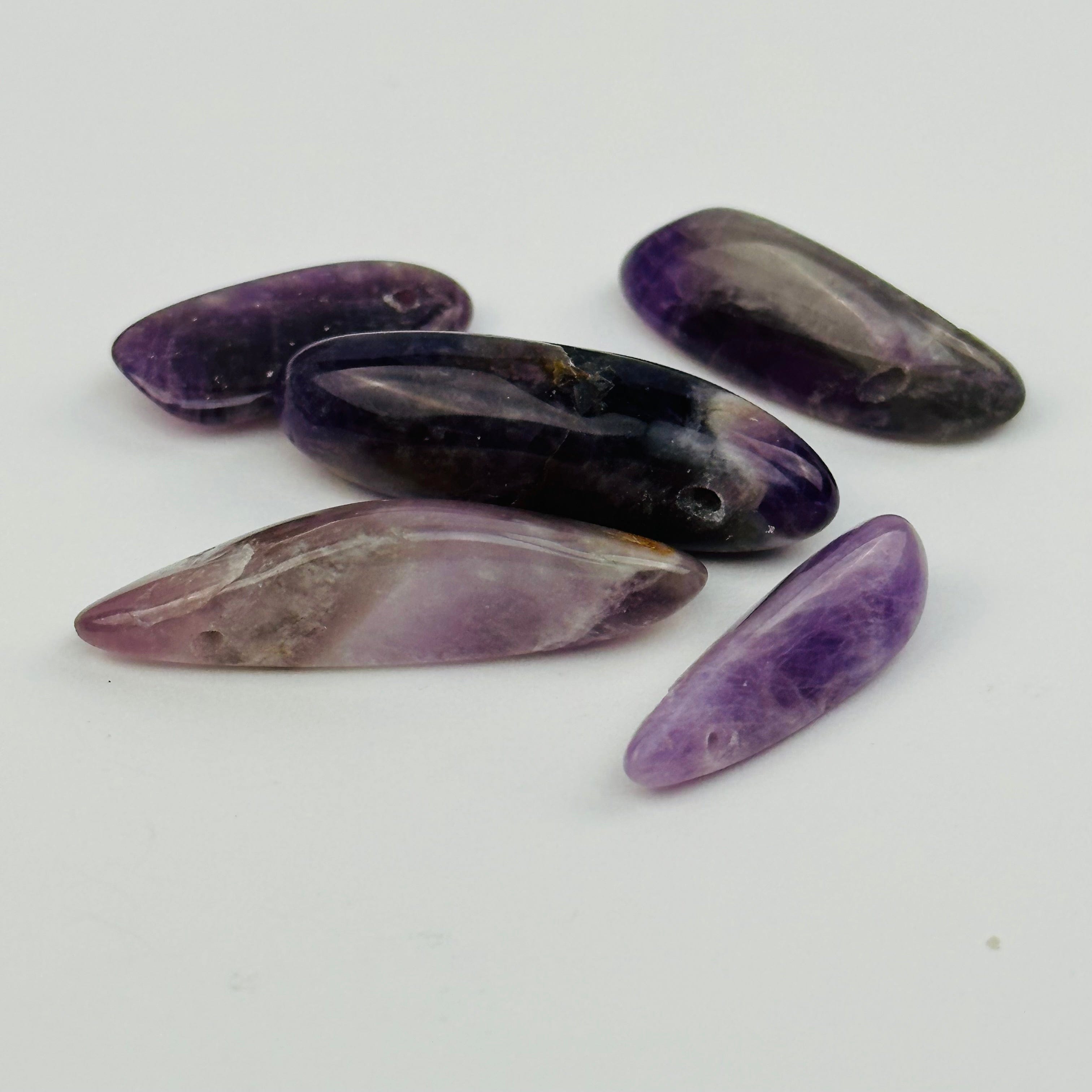 Amethyst Bead Polished Oval - Top Side Drilled - 5pcs -