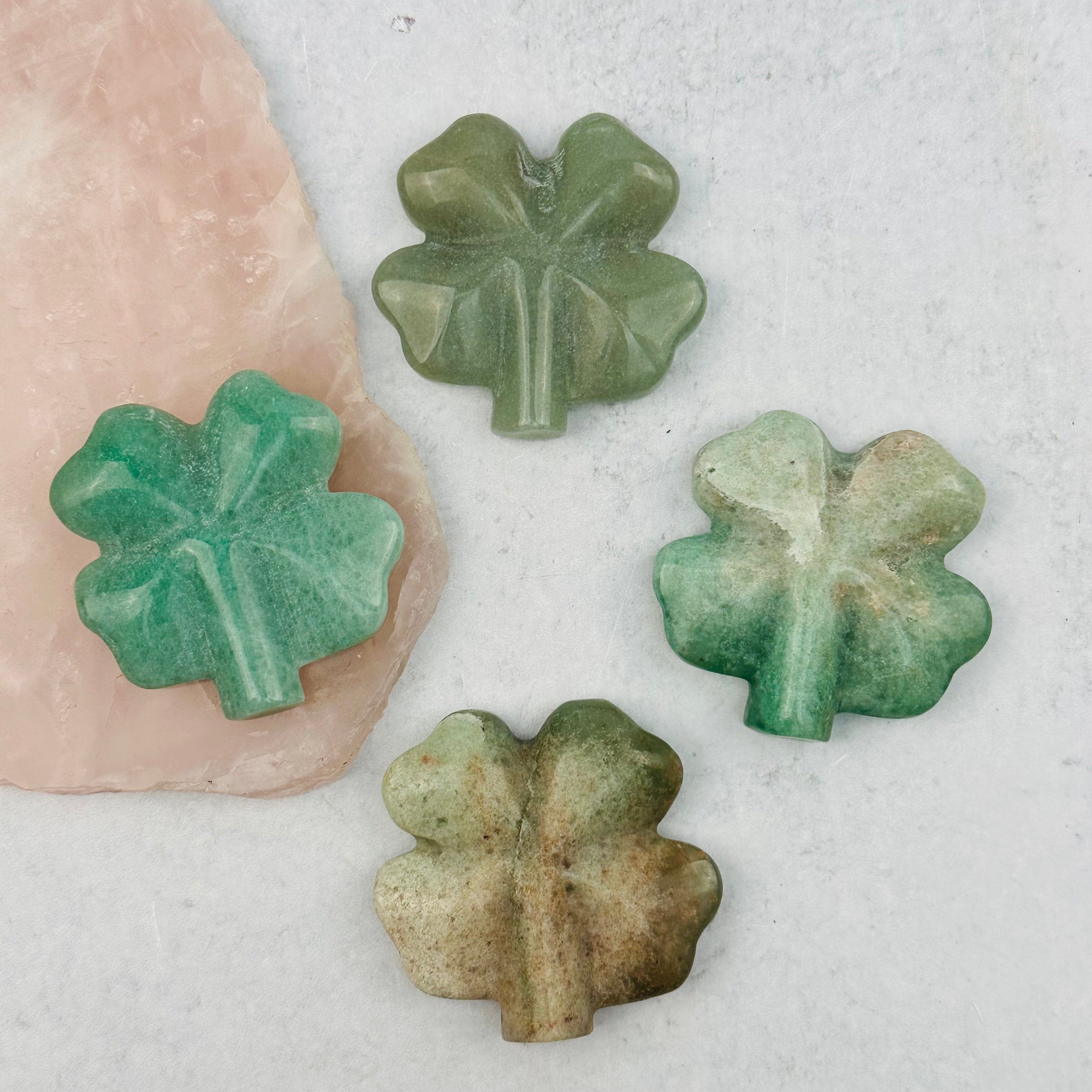 Green Aventurine Carved Gemstone Clovers Lucky