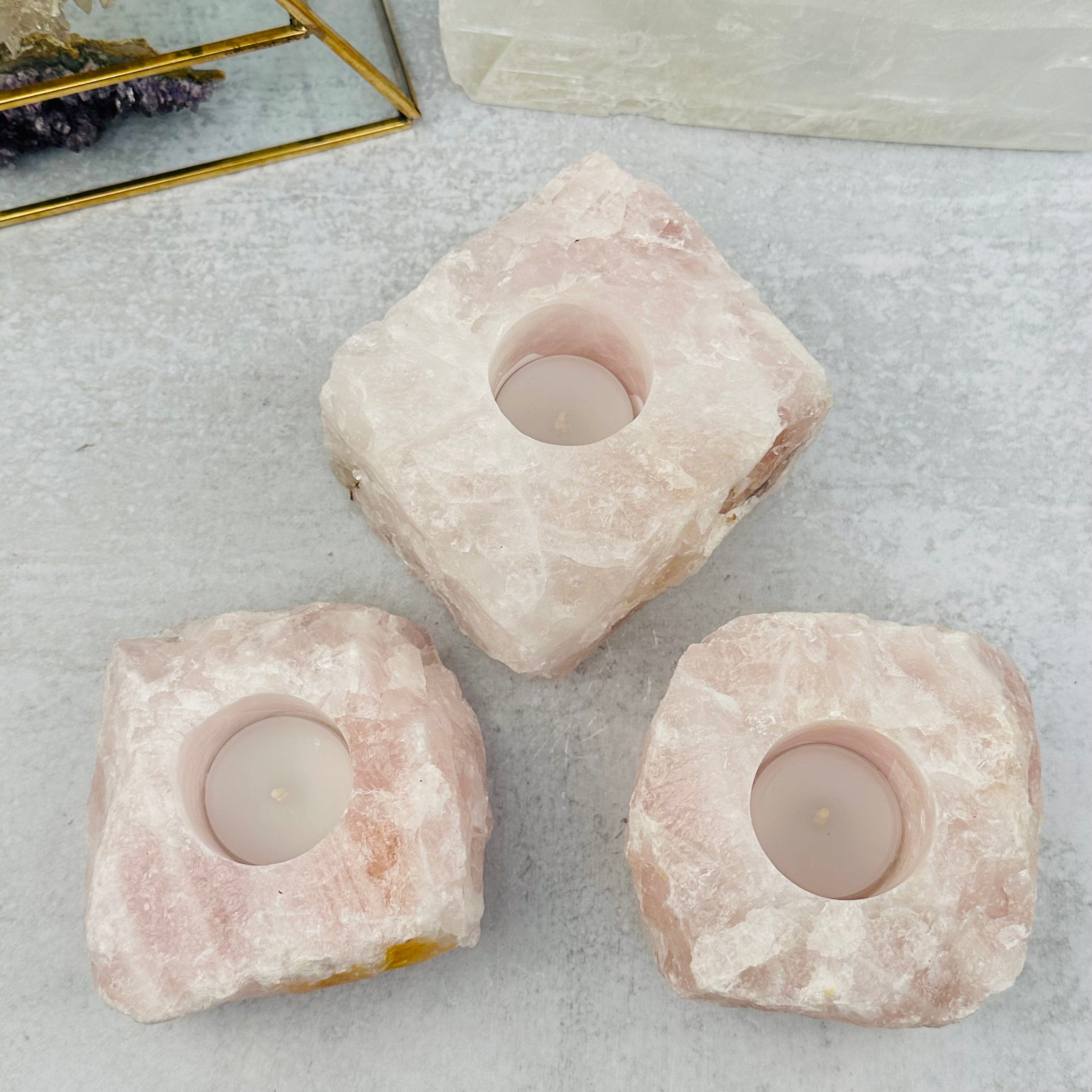 WHOLESALE Crystals - Case Pack BULK LOT - BUY THE BOX 🌸 20 Rose Quartz "B" Candle Holders - SAVINGS