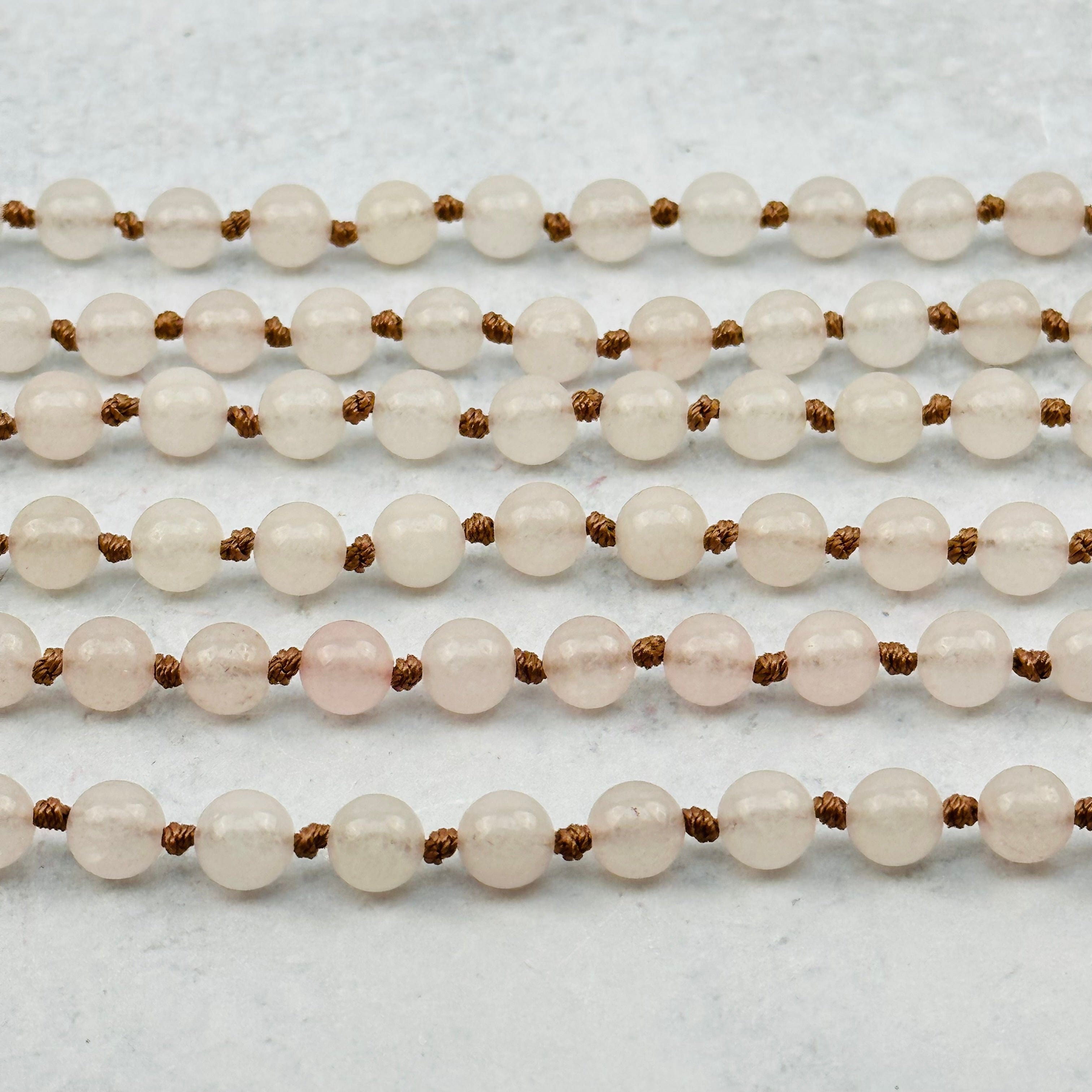 Rose Quartz Crystal Gemstone Knotted Necklace - Mala Necklace Spiritual Jewelry - 28"