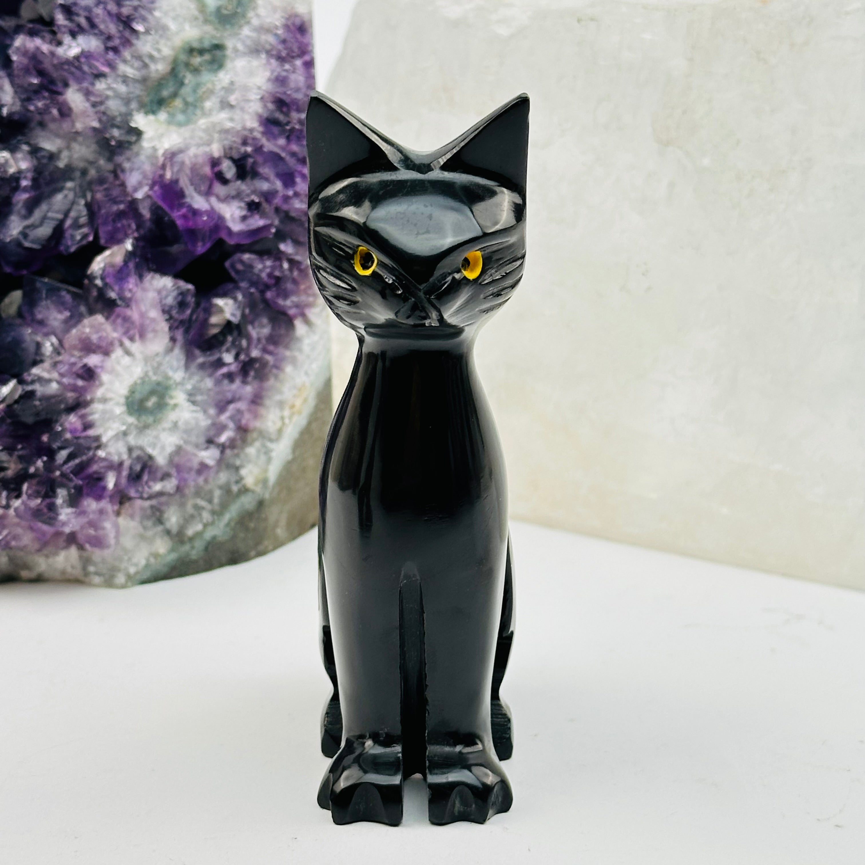 Black Onyx Hand Carved Crystal Cat