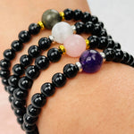 Black Tourmaline with Gemstone Bead Bracelets - Gold or Silver Accent