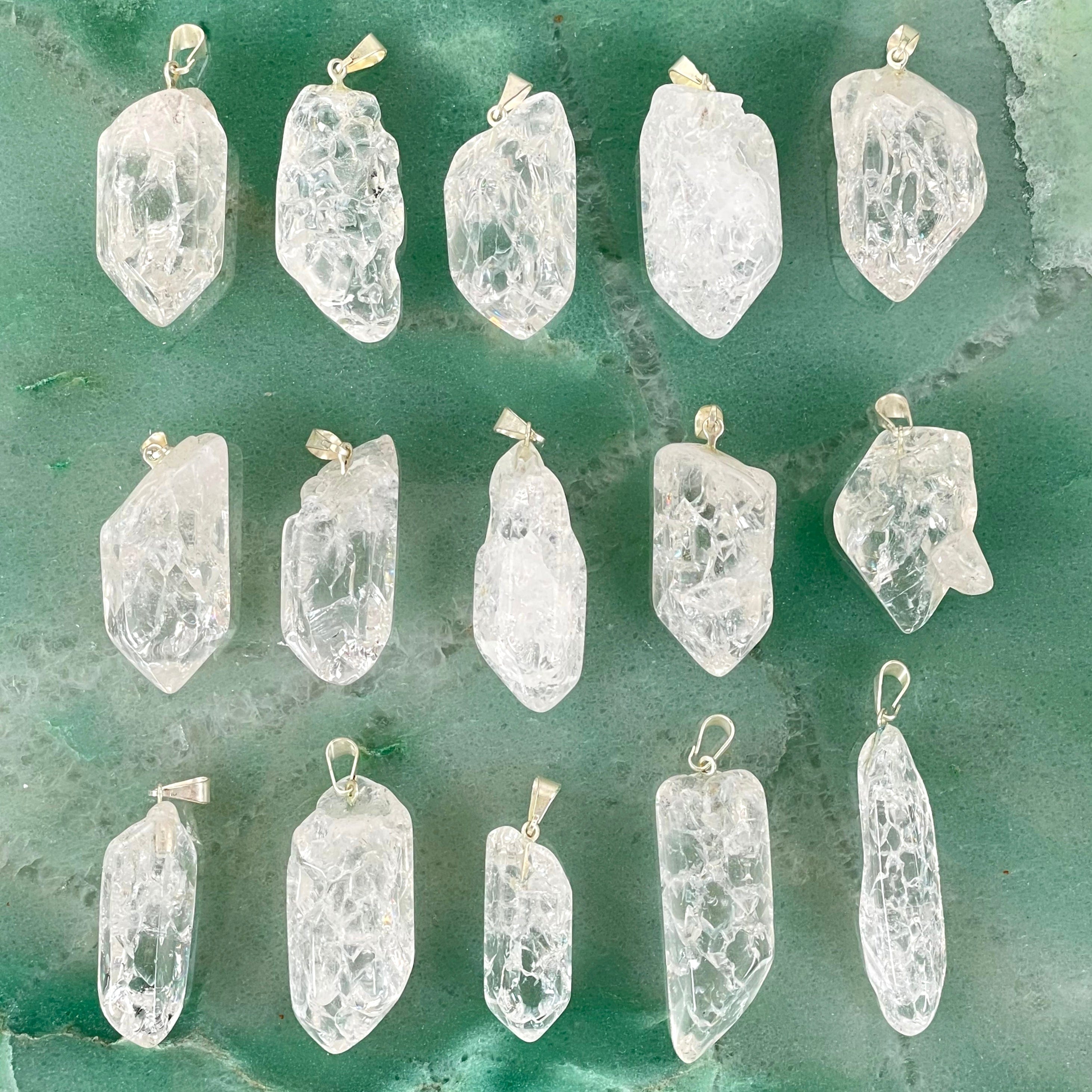 Crackle Quartz Point Pendant with Silver Plated Bail