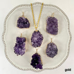 Amethyst Druzy Cluster Pendants with Hoop Bail and Plated Edge