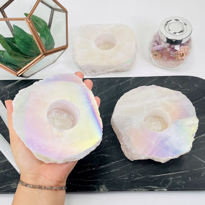 Angel Aura Rose Quartz Candle Holder