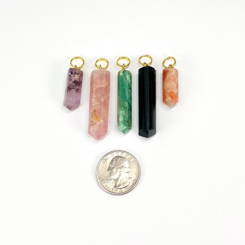 Gemstone Point Pendants with Gold Tone Circle Bail