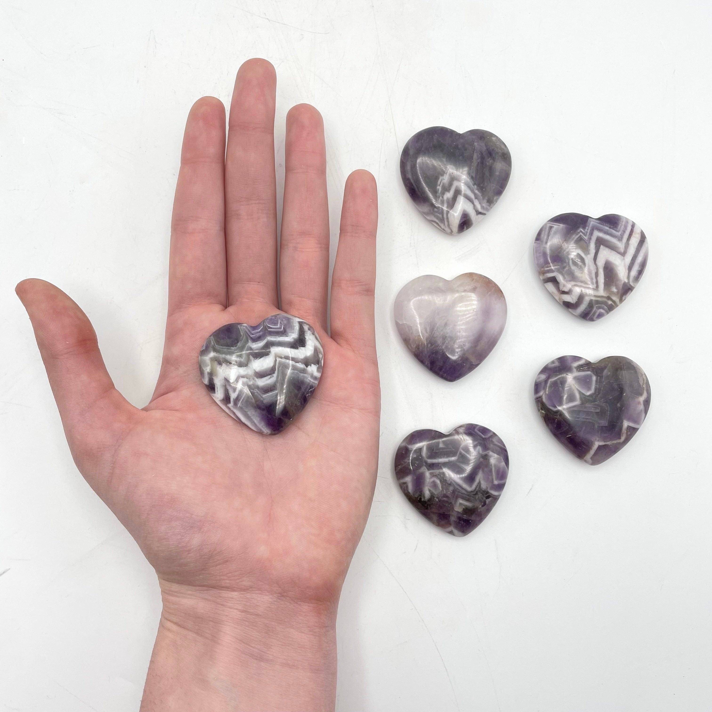 Chevron Amethyst Polished Crystal Hearts