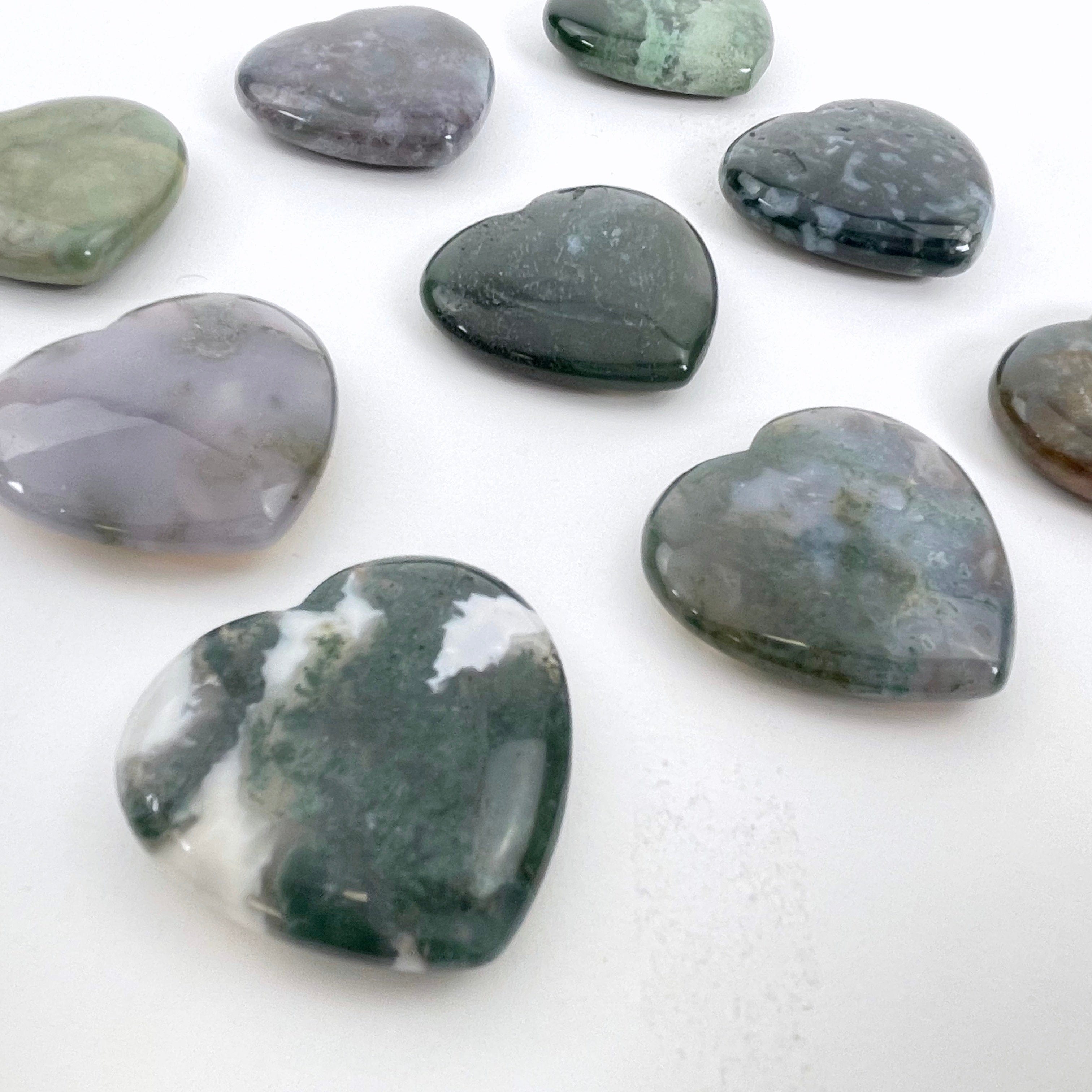 Green Moss Agate CrystalPolished Hearts