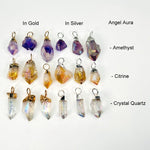 Angel Aura Crystal Point Pendants - Electroplated Silver or Gold Hoop Bails