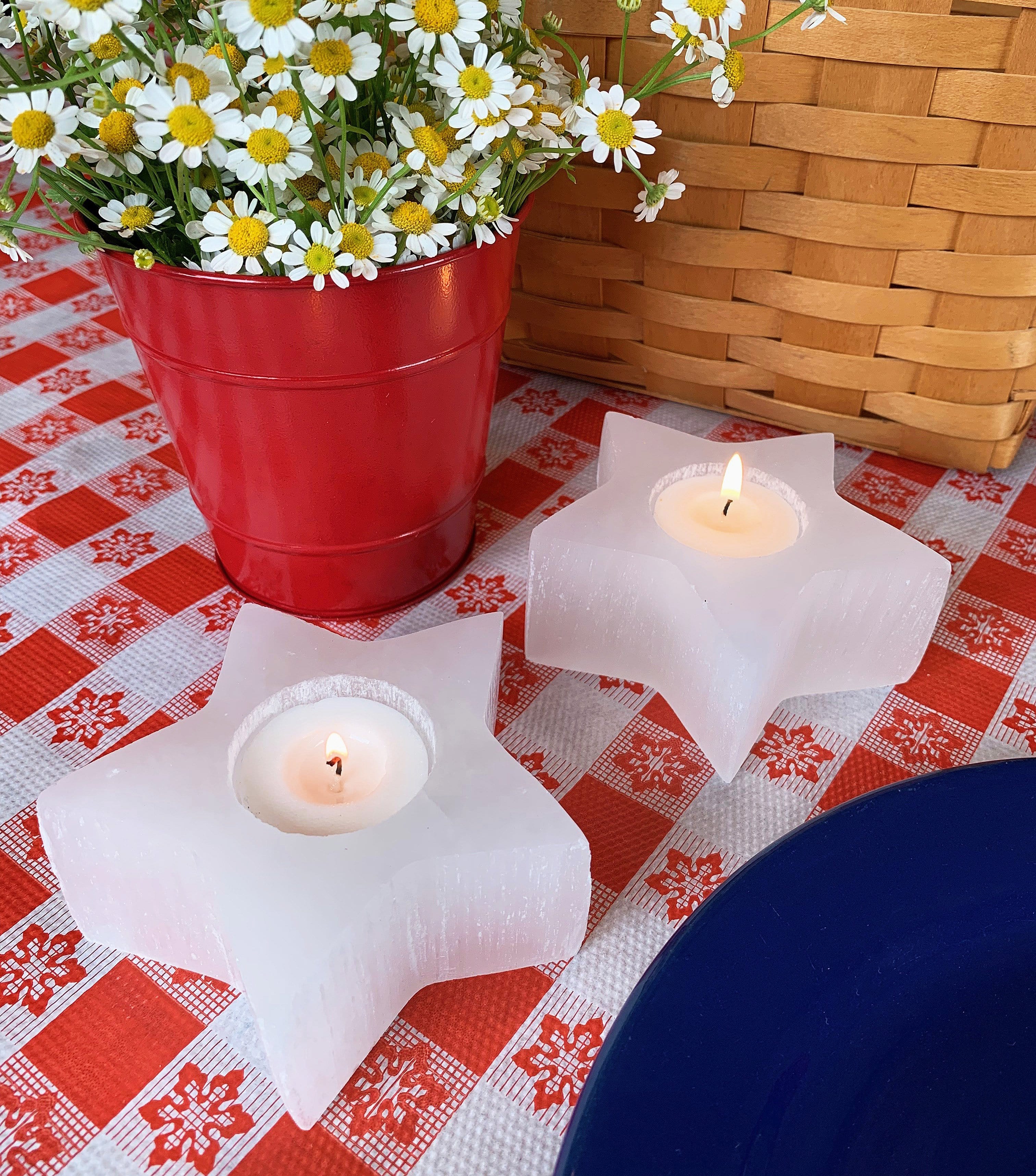 Selenite Star Shaped Candle Holders