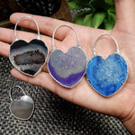 Agate Slice Heart Shaped Pendant with Electroplated Edge & Fancy Bail