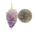 Amethyst Arrowhead Pendant Wire Wrapped Gold Tone Arrow Head Charm