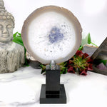 Agate on Wood Display Stand - Soft Grey Blue- OOAK