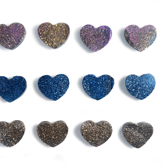 Titanium Amethyst Crystal Druzy Heart Cabochons