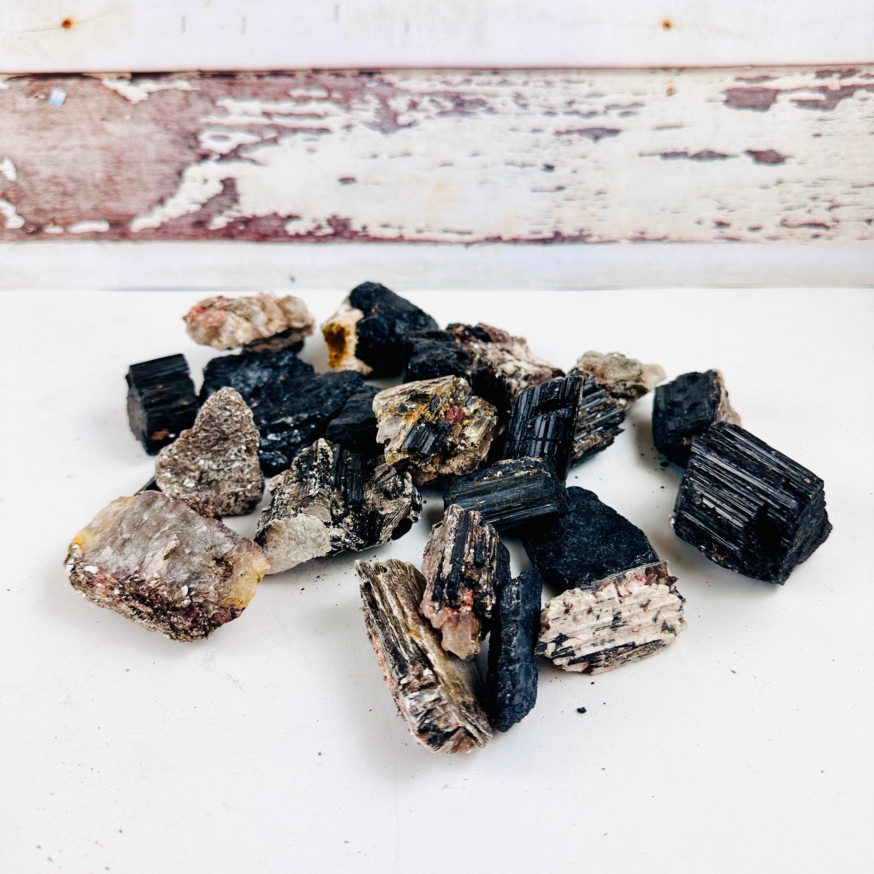 1 kilogram Black Tourmaline, on Matrix and Mica - Rough Assorted Sizes (Bin-02)