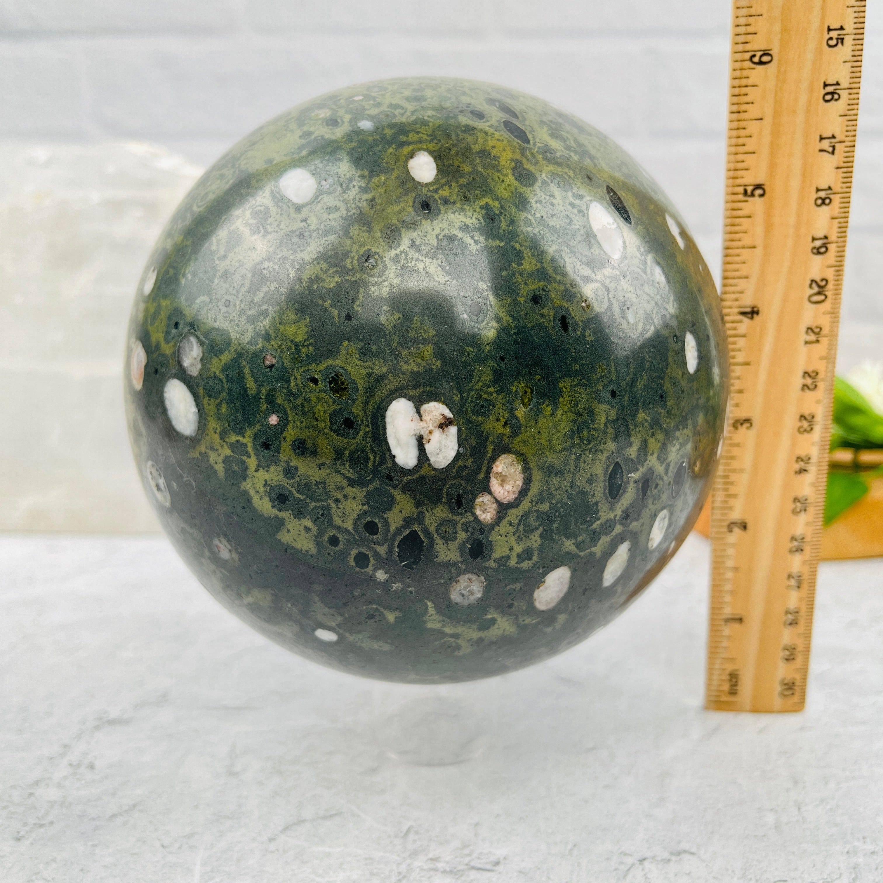 Large Plum Blossom jasper Stone Sphere - OOAK