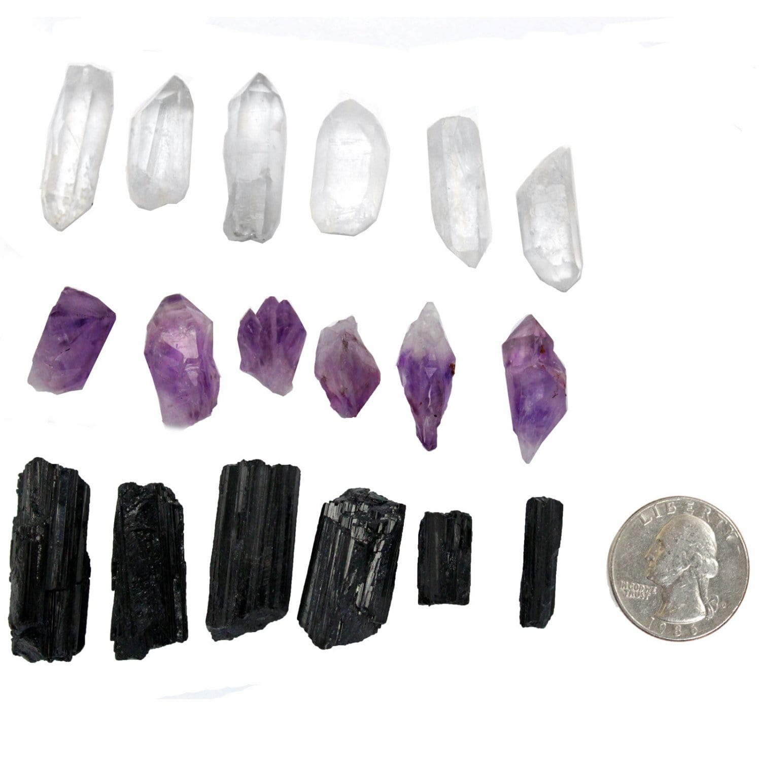 Three Natural Crystal Set - Tourmaline, Crystal Quartz, Amethyst -Set of 3 Stones